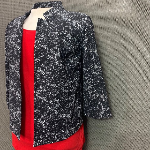 Elementz Womens Black & White Floral Open Front Jacket - Size L - Picture 2 of 8